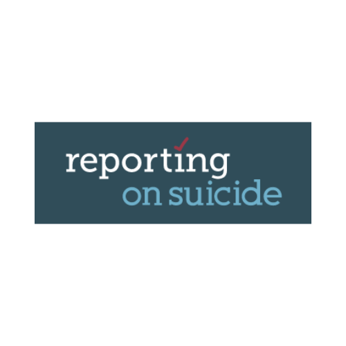 Reporting on Suicide logo: blue rectangle with white and light blue text