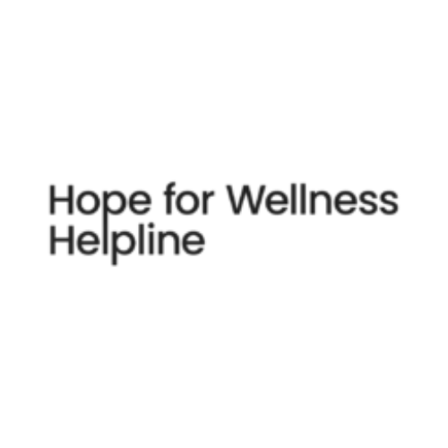 Hope for Wellness Logo: black text with Hope for Wellness Hotline.