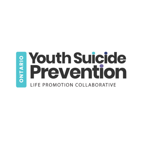 Ontario Youth Suicide Prevention logo: black text with purple, teal and blue dots for the letter i. The word Ontario is in a teal box