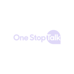 One stop Talk logo: light purple text the word talk is in a communication bubble